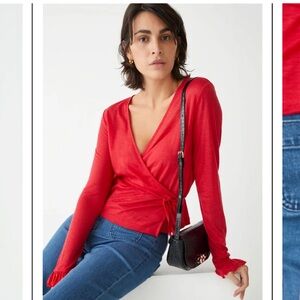 & Other Stories V-cut red wrap top